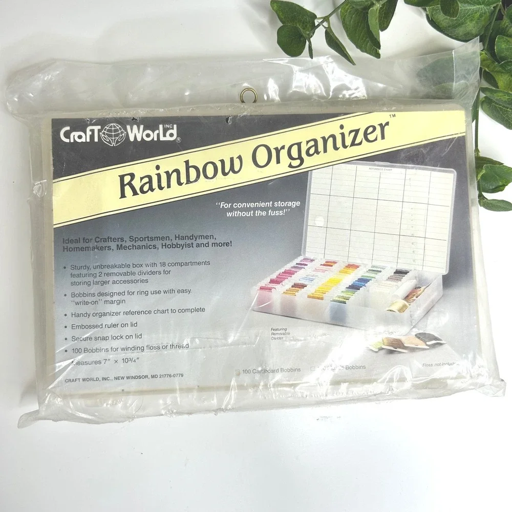Craft World Rainbow Organizer NEW 100 Bobbins for Thread Floss Craft Storage Box